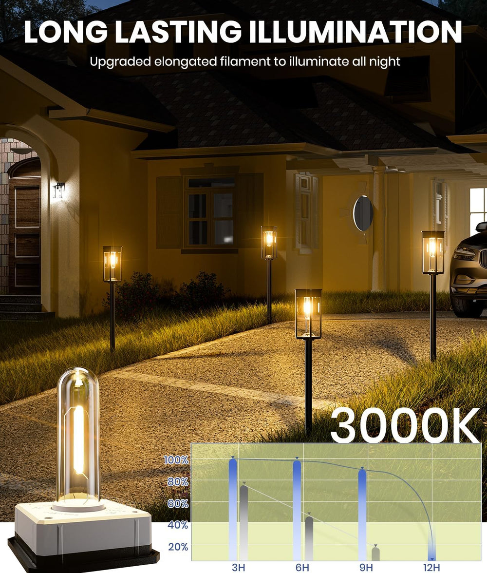 NEWMESSI Solar Lights Outdoor Waterproof, 8 Pack, Warm White, 3 Heights