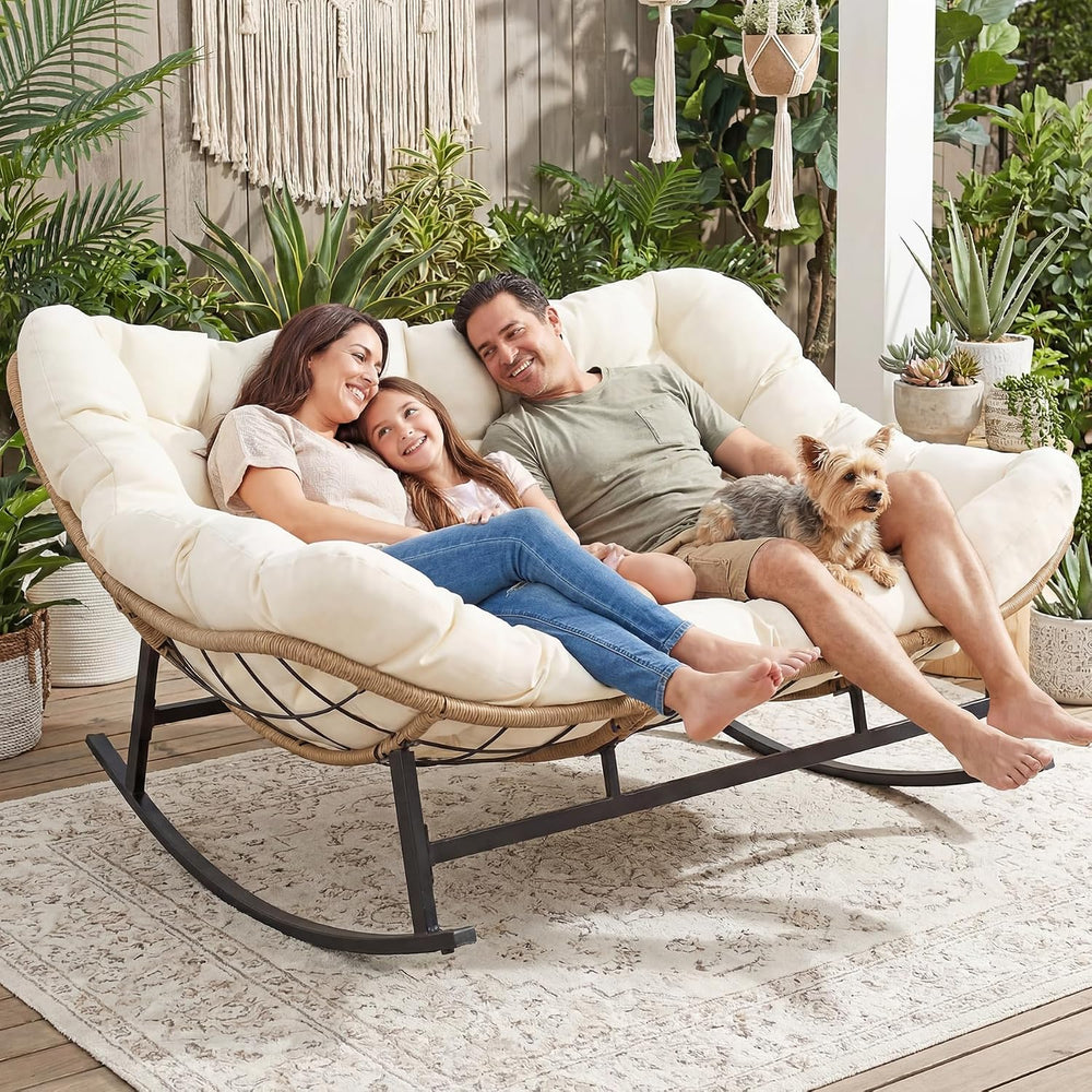 RADIATA Double Egg Rocking Chair for 2, Oversized Loveseat with Cushion