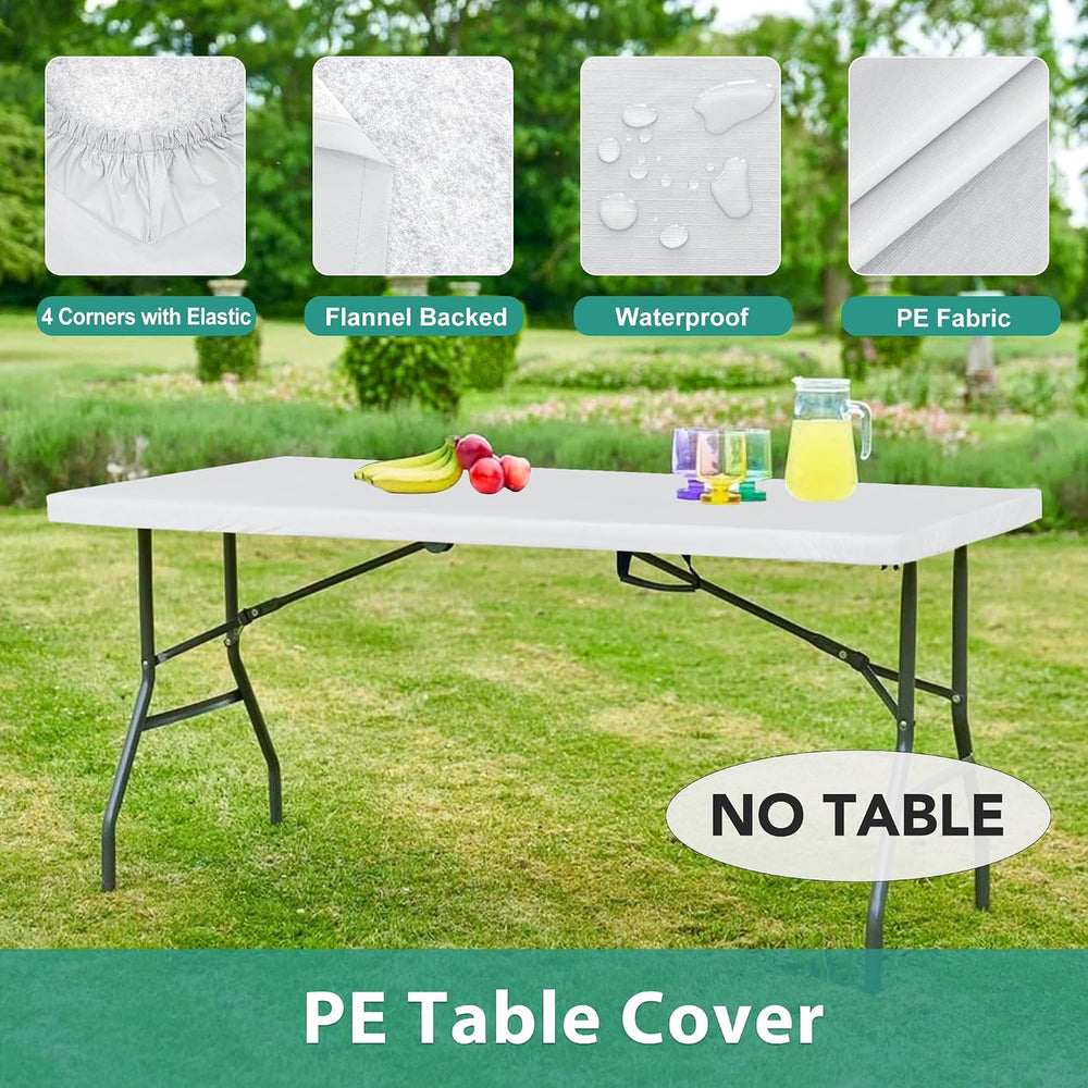 LUSHVIDA Fitted Rectangle Tablecloths for 6ft Folding Tables 6 Packs White