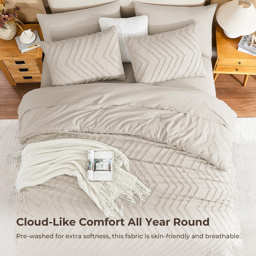 Litanika King Comforter Set with Sheets Oatmeal, 7 Pieces Boho Bed in a Bag