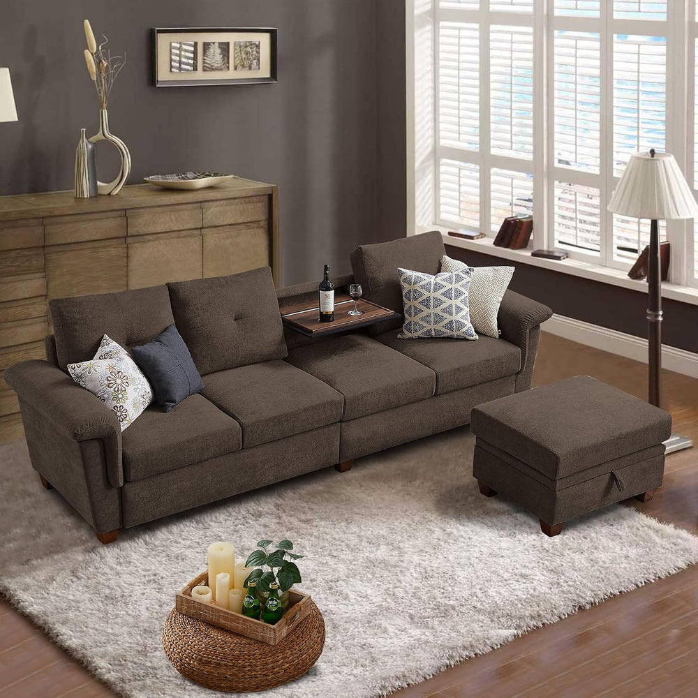 108'' L Shape Sectional Sofa, 4 Seat Fabric Couch for Living Room