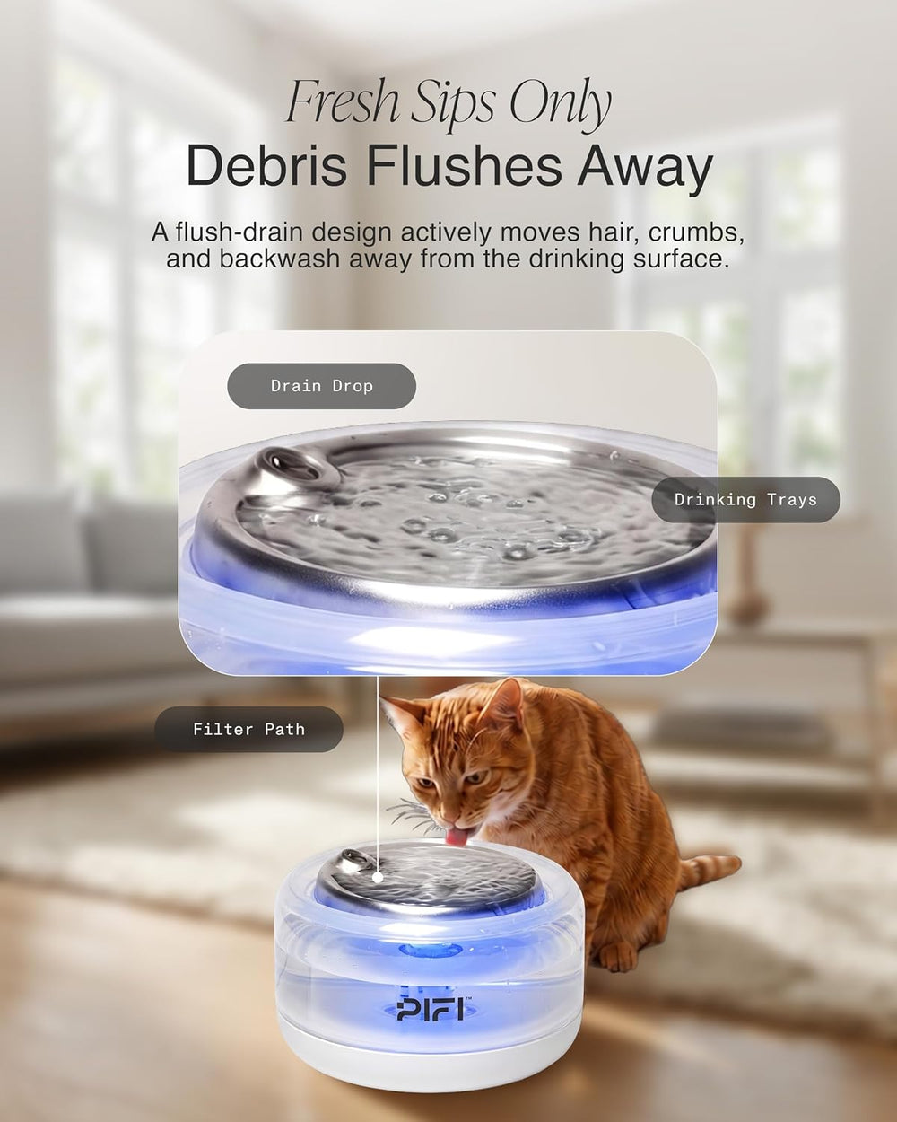 PiFi 4L Cat Water Fountain with Glass Body & Fixed BPA-Free Plastic Base