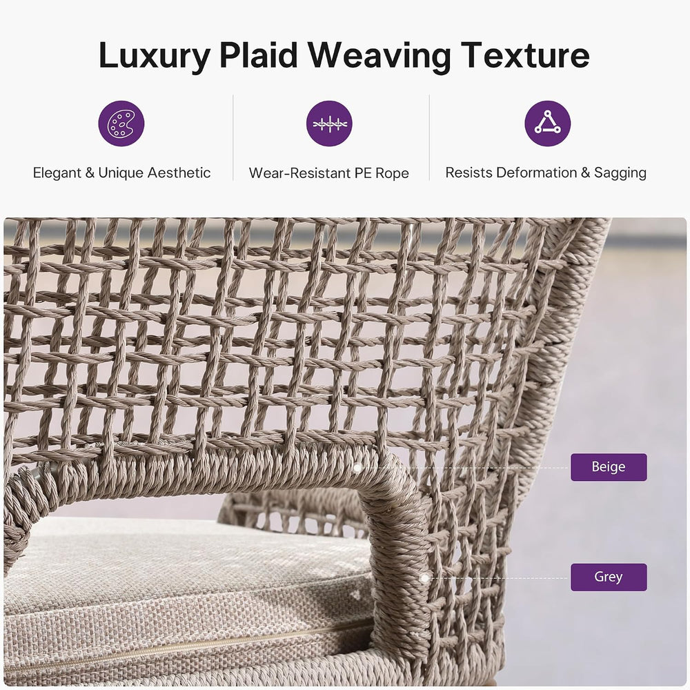 PURPLE LEAF Bar Height Stools Set of 2, Hand-Woven Wicker, Deep Teak