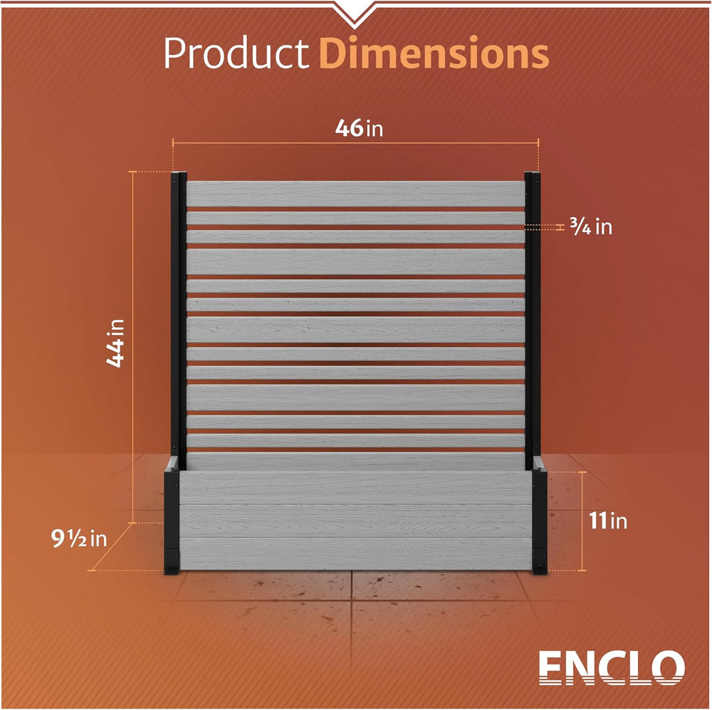 Enclo 4ftH Florence Privacy Screen w/Planter Box, Freestanding Ash Vinyl