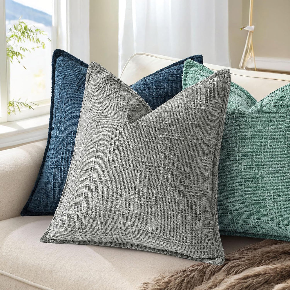 decorUhome Chenille Decorative Throw Pillow Covers 20x20 Set of 2, Aqua