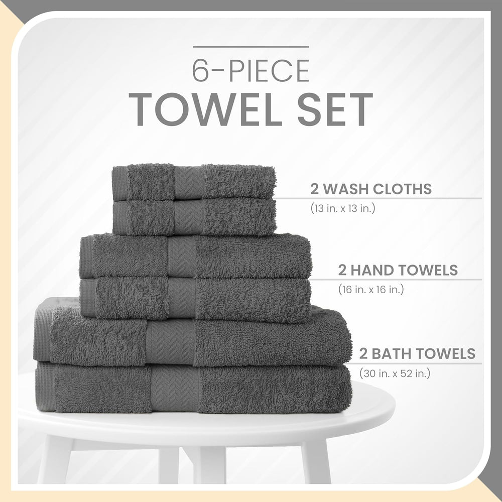 Martex 6-Piece 100% Ringspun Cotton Towel Set, Dark Grey