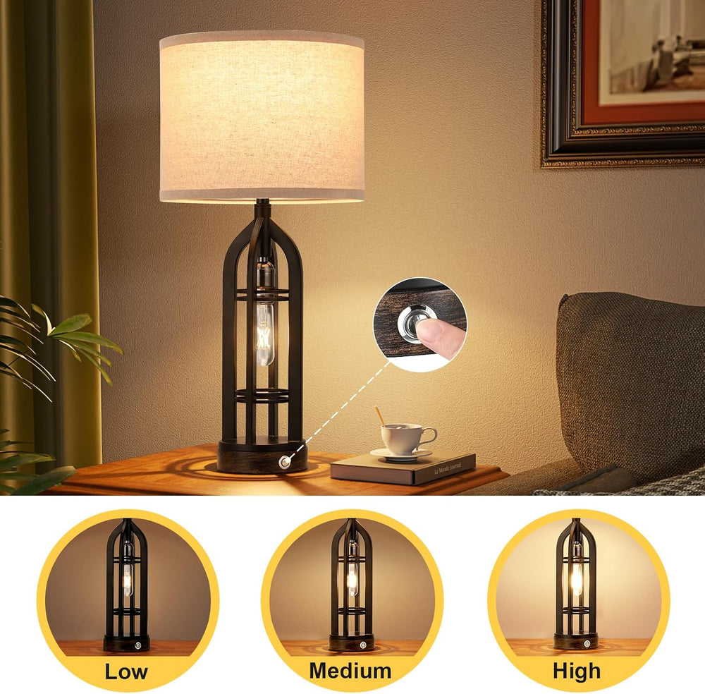 Seealle Table Lamps for Living Room, 3 Way Dimmable Farmhouse Lamp Set of 2