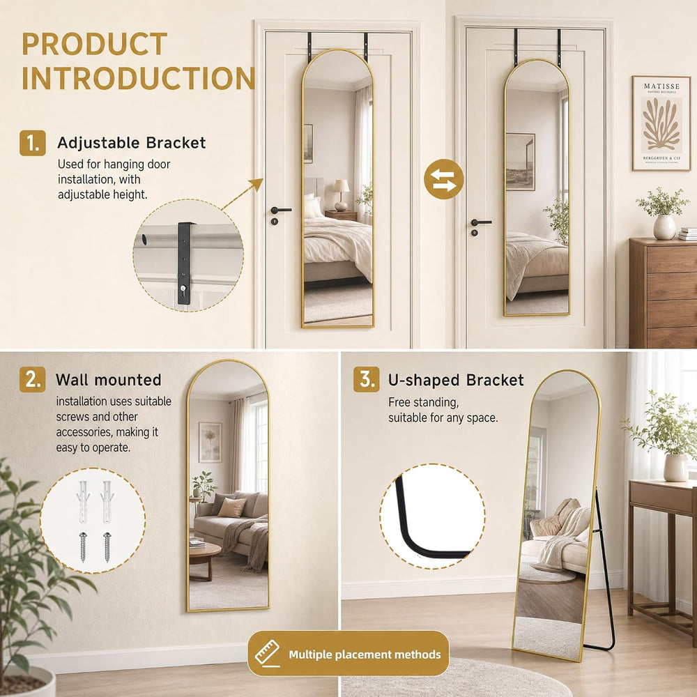 15"x 56" Over The Door Mirror, Arched Full Length Mirror with Floor...