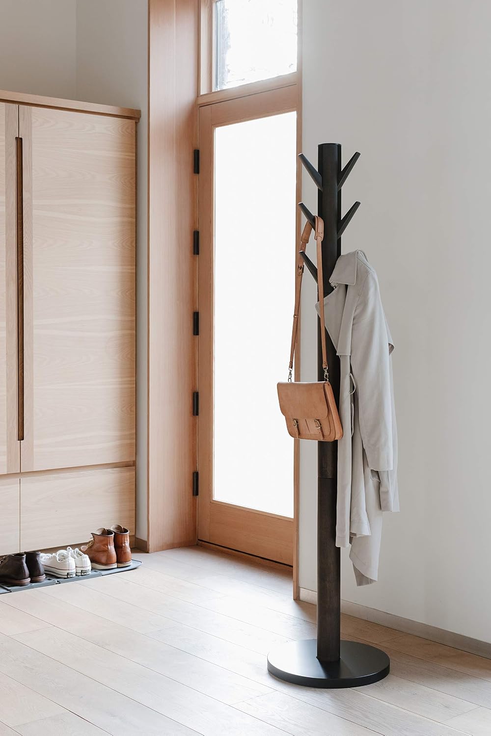 Umbra Flapper Coat Rack, Flip Down Clothing Rack, 9 Hooks, Black/Walnut