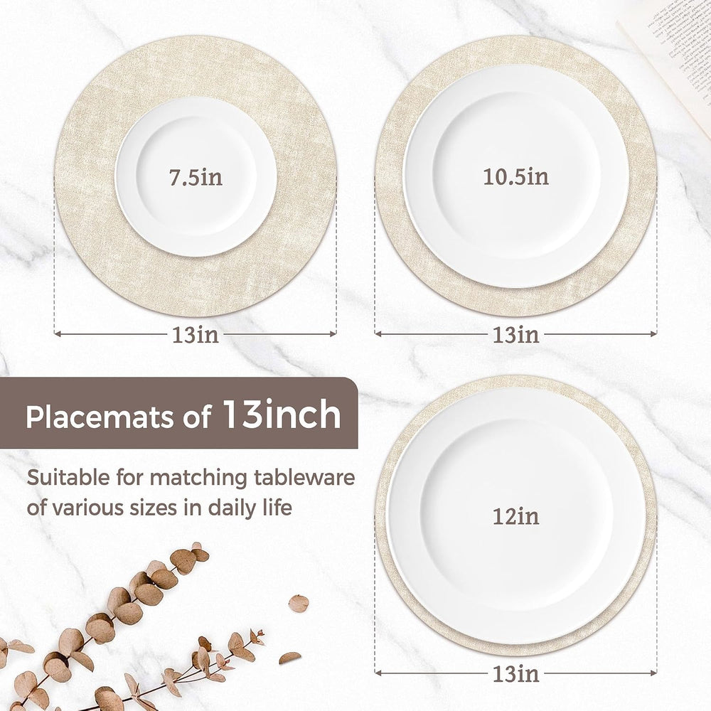 13" Round Placemats Set of 12, Reversible Faux Leather Wipeable Table Mats