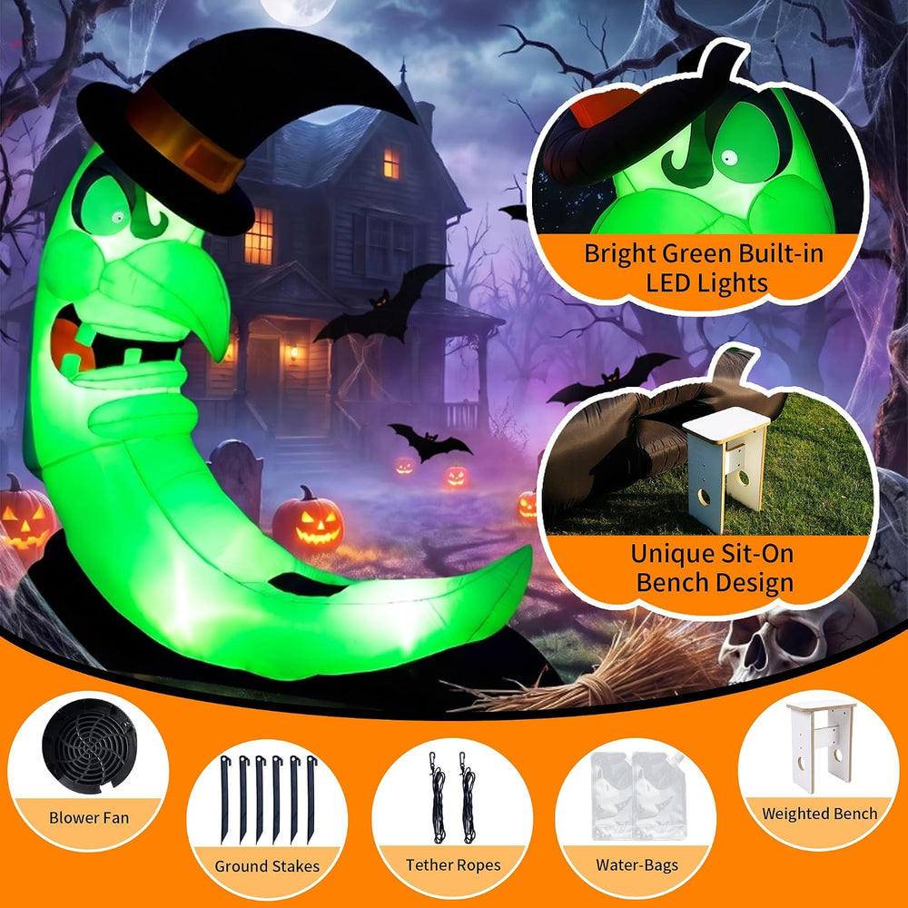 Giant Green 8.9 FT Halloween Inflatables Witch Moon Outdoor Decorations