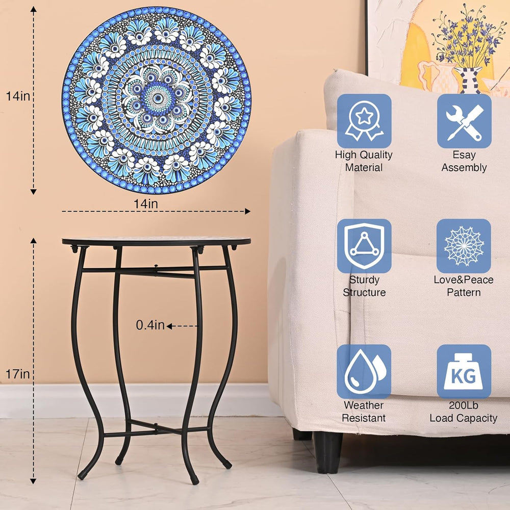 Round Side Table, 17“ H Easy Assembly Weather Resistant Metal Accent Table