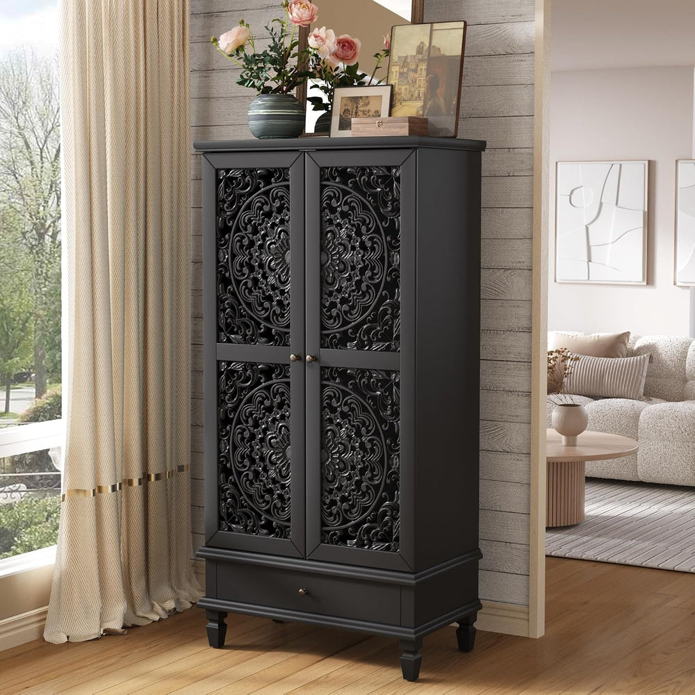 Accent Cabinet with Doors and Storage for Living Room, 55" Tall Hollow-C...