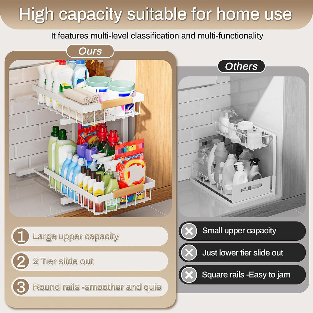 ADBIU Adjustable Under Sink Organizer, 2-Tier Pull-Out, 2-Pack, White