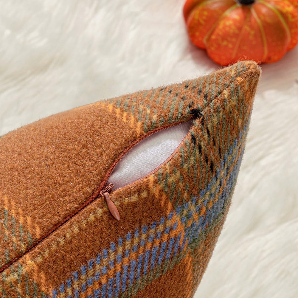 MIULEE Fall Plaid Decorative Pillow Covers Set of 2 18x18 Orange
