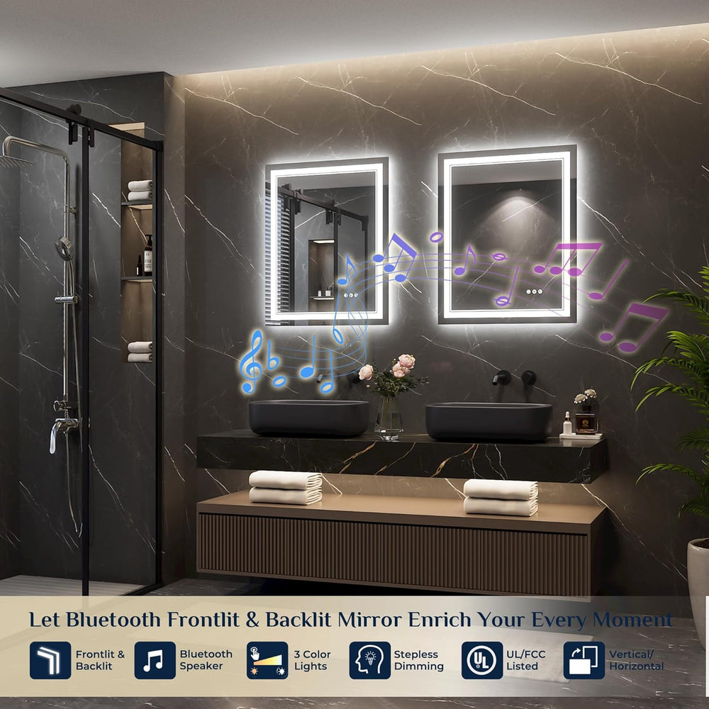 Keonjinn 24" x 30" LED Bathroom Mirror with Lights, Frontlit & ...