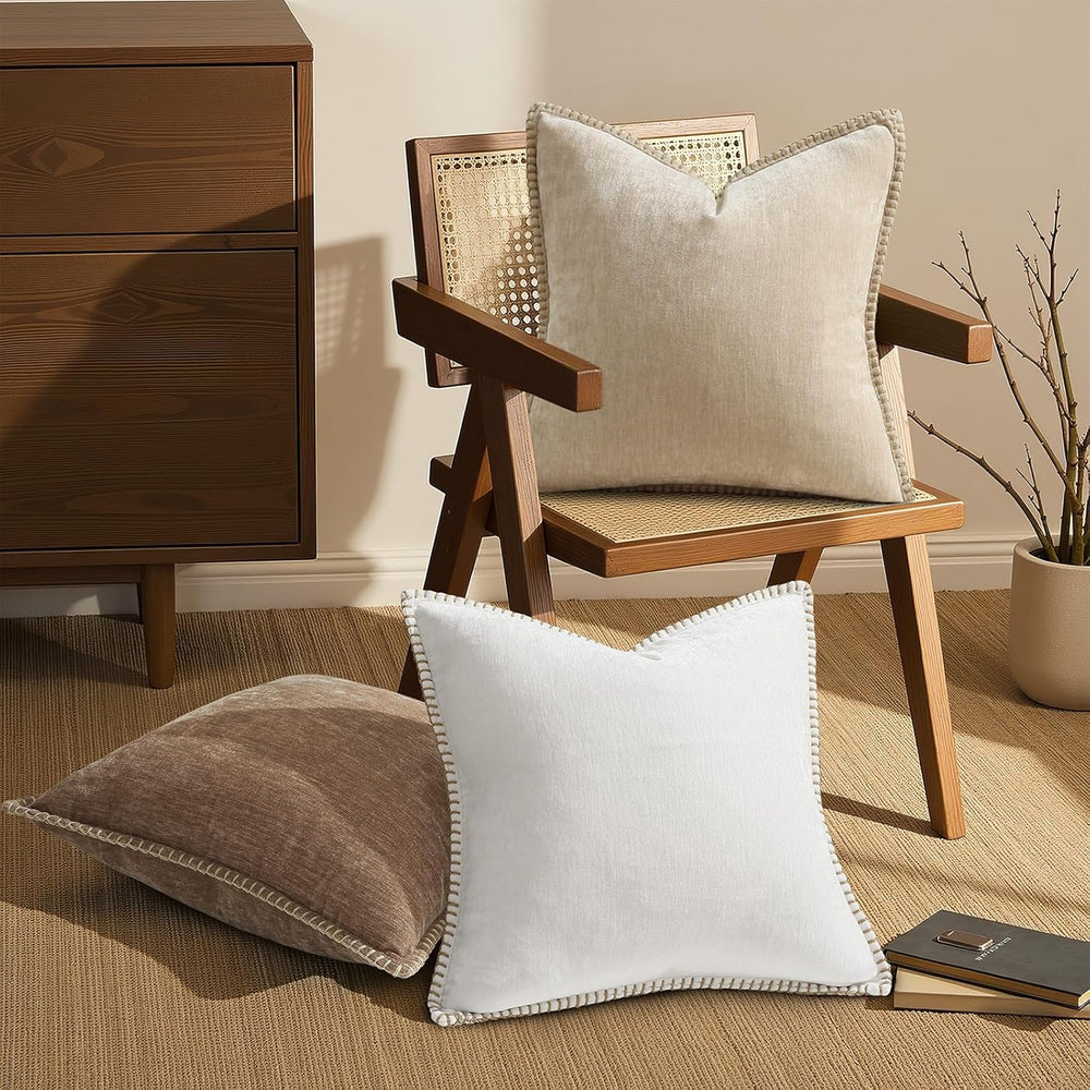 decorUhome Soft Chenille Throw Pillow Covers 26x26 Set of 2 Brown