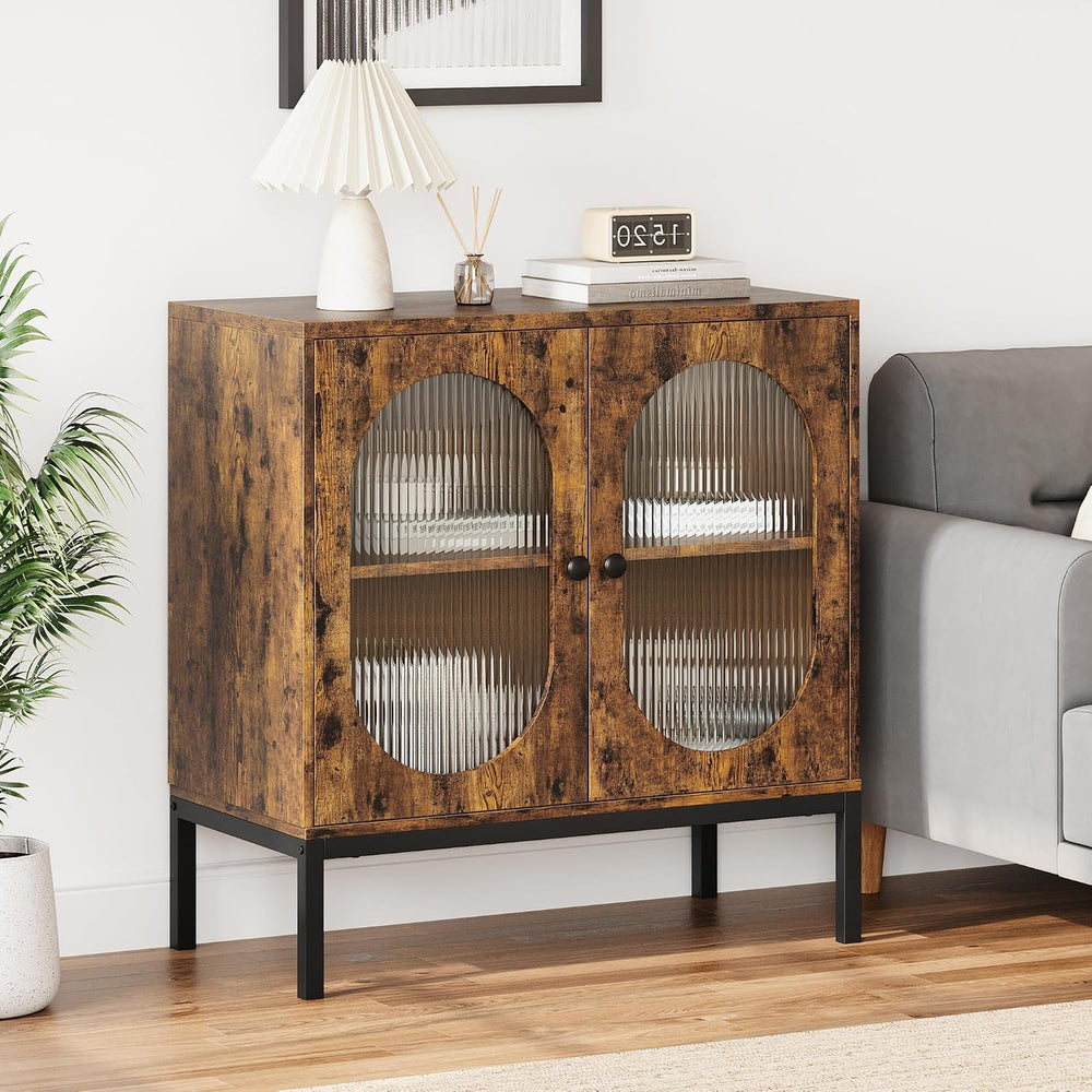 IDEALHOUSE Buffet Cabinet with Glass Doors and Shelves, Accent Cabinet Sidebo...