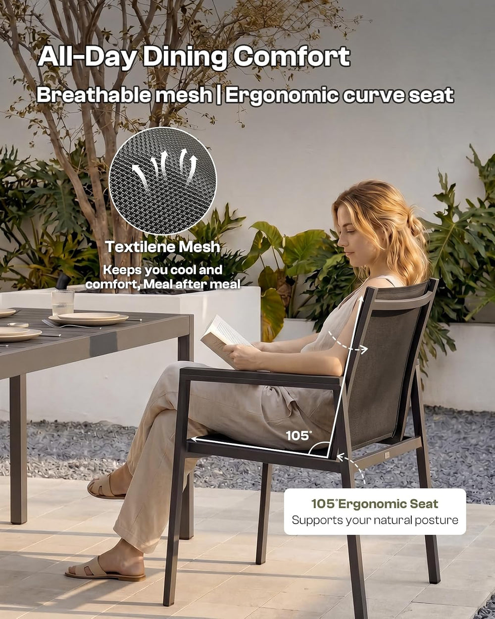 Outdoor Dining Chairs Set of 2, Aluminum Patio Armchairs, All Weather Patio D...