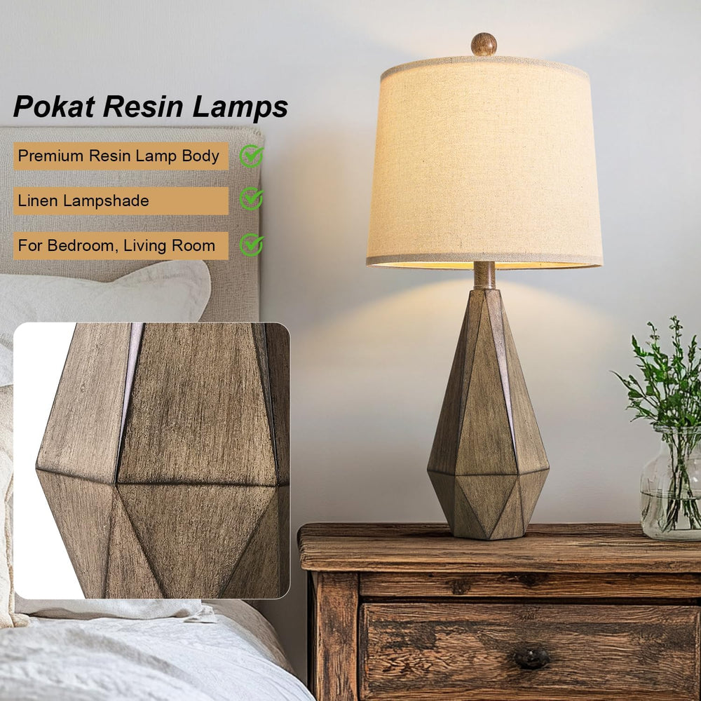 PoKat 23'' Farmhouse Table Lamps Set of 2, Brown Rustic Lamps for Liv...