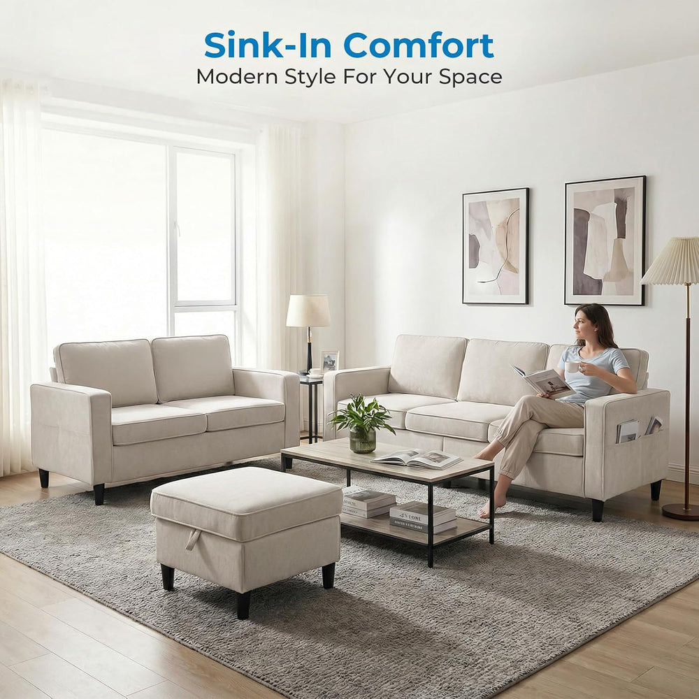 Mjkone 78" Width 3 Pieces Sofa Couches Set for Living Room Sets Furnitur...