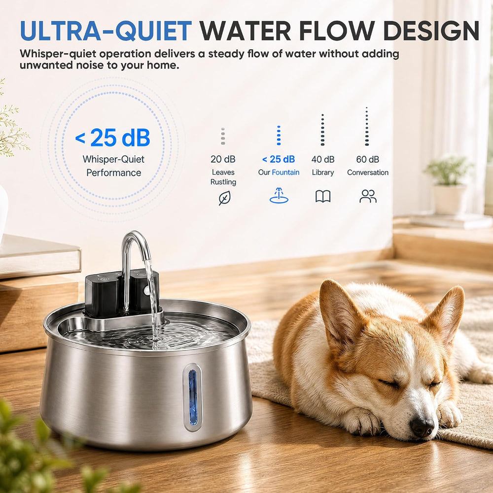 Selene Wireless Dog Water Fountain, 4L Stainless Steel Dog Water Fountain wit...