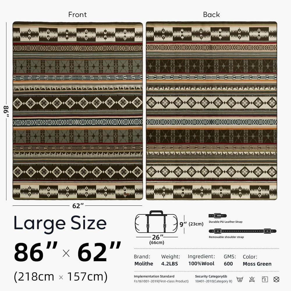 Molithe 100% Wool Blanket, 62" x 86", Warm, Thick, Military, Campin...