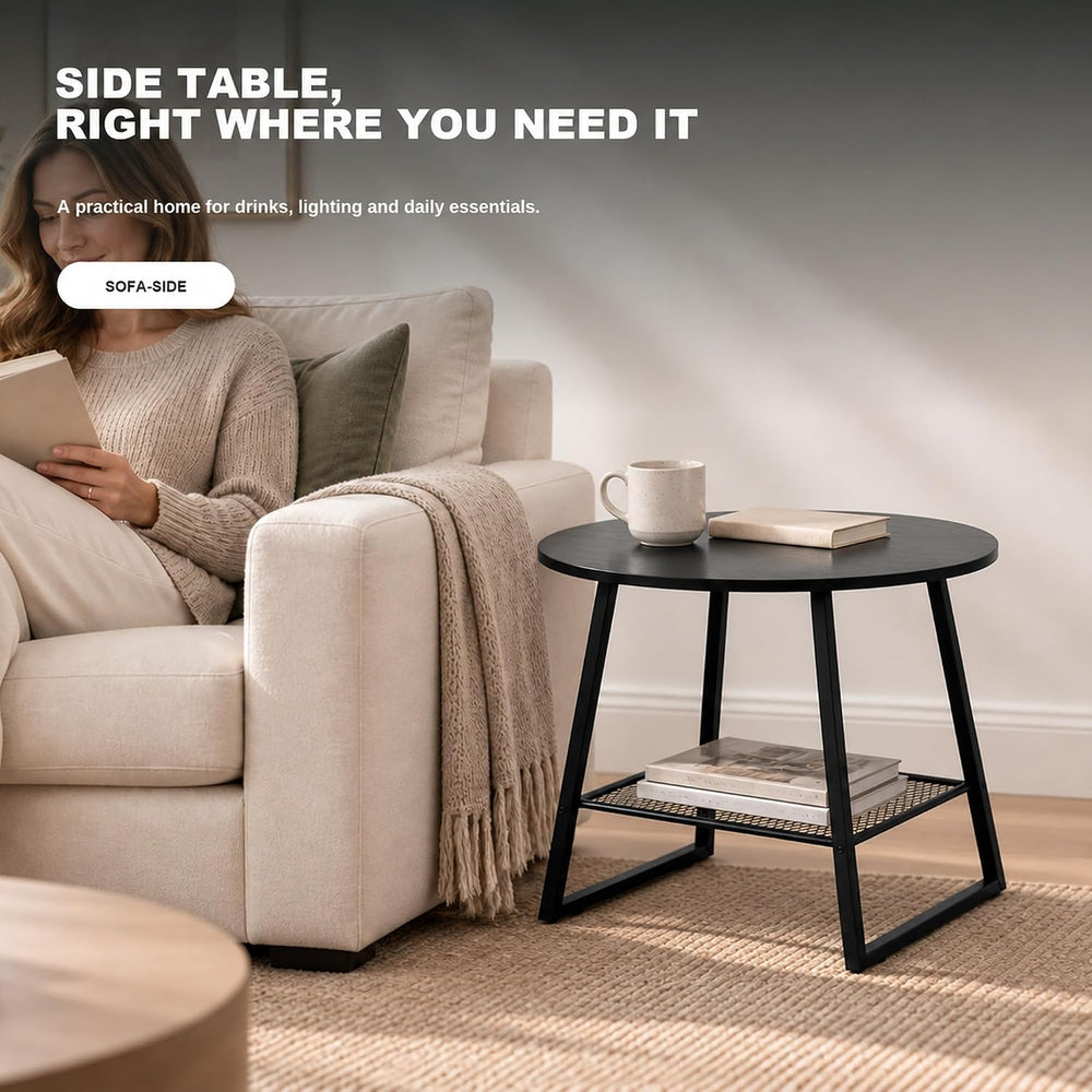 Lightdot 24-Inch 2-Tier Round Side Table with Storage Shelf