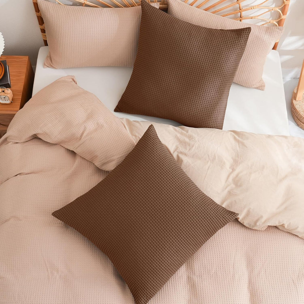 PHF 100% Cotton Waffle Weave Throw Pillow Cover, 24" x 24", No Fill...