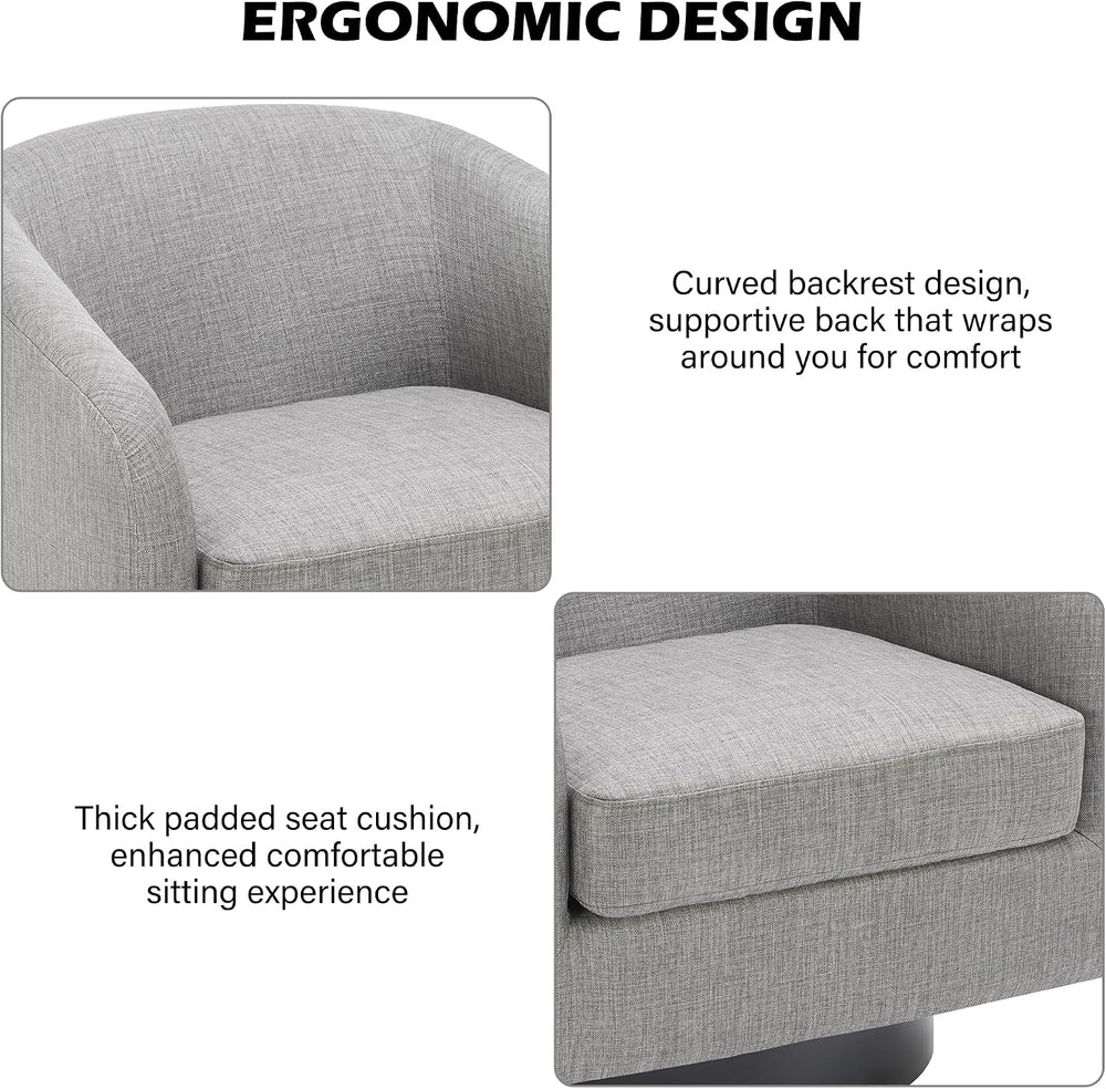 Swivel Barrel Accent Chair, Comfy Reading Armchair, Light Grey, Set of 2
