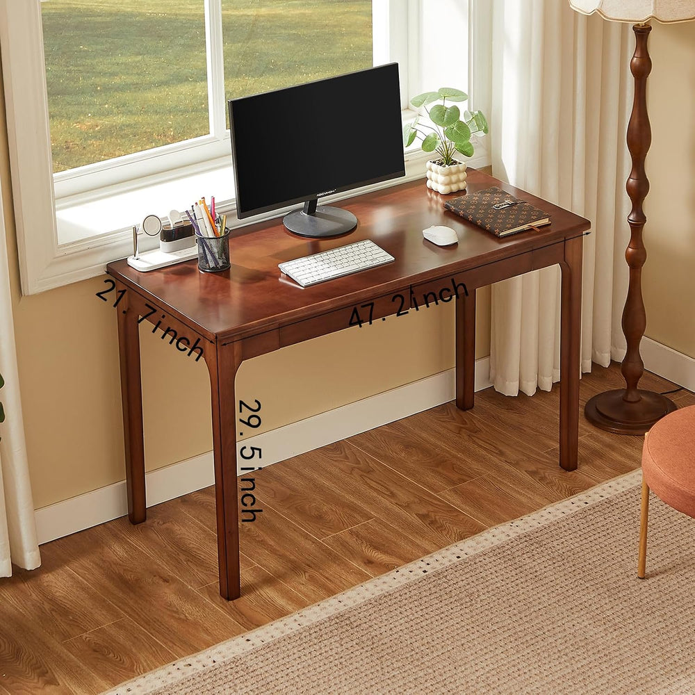 Solid Wood Computer Desk with Drawers (Black Walnut Color, 47.2inch)
