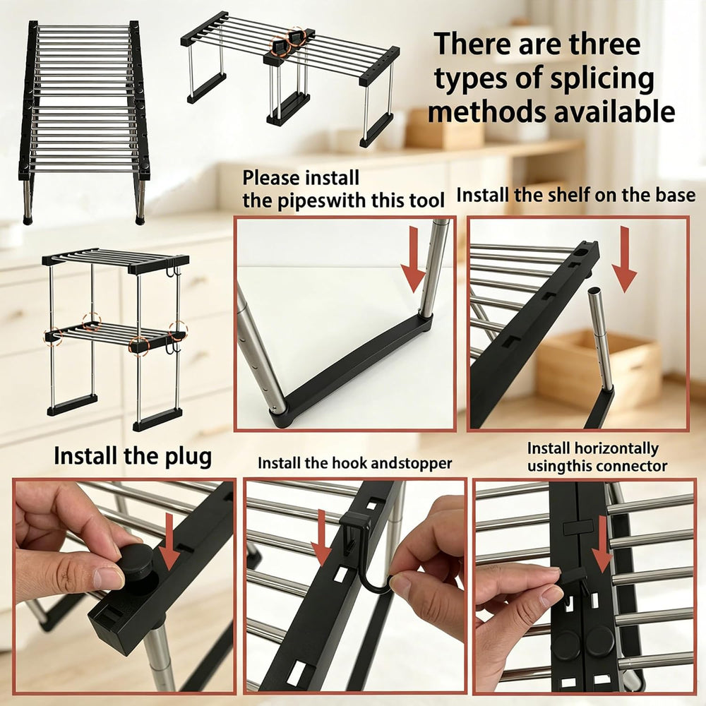 BLULEE Expandable Cabinet Organizer, Adjustable Storage Shelf Black