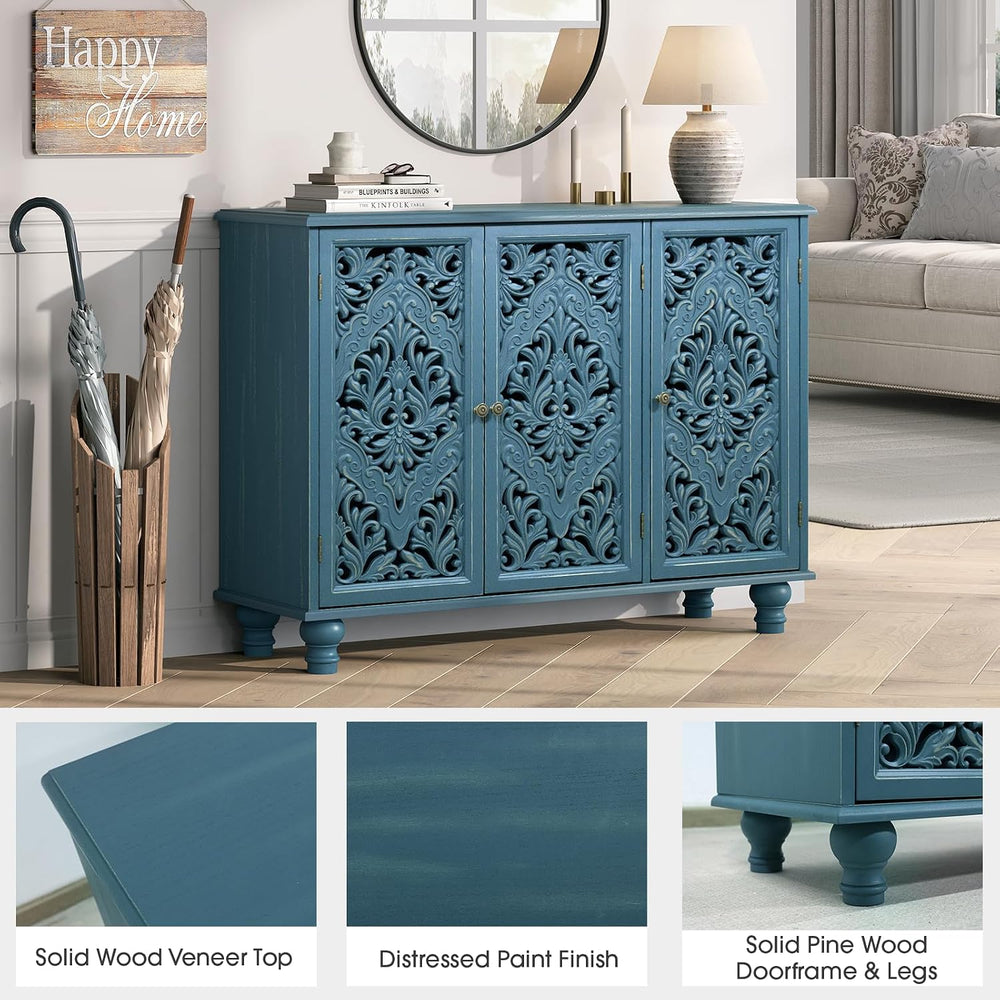 JOINICE 42.5" Accent Storage Cabinet with 3 Doors for Living Room,Blue