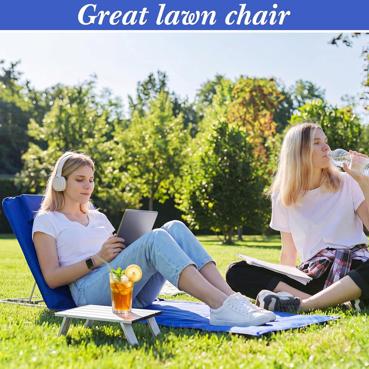 beeveer 3 pcs beach lounge chaise chair with shown in use