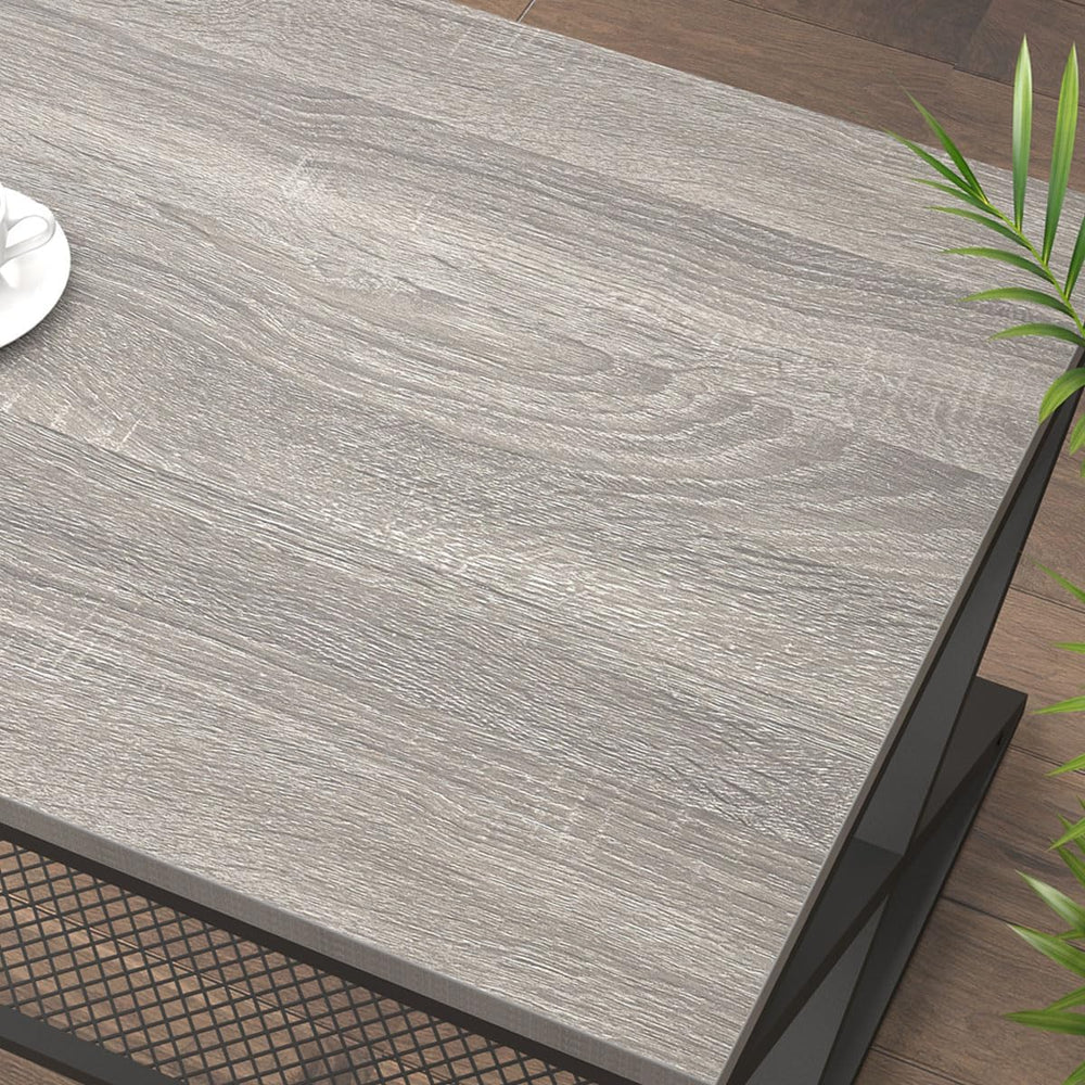 LVB Industrial Coffee Table, Metal Center Table, 47 inch, Light Grey Oak