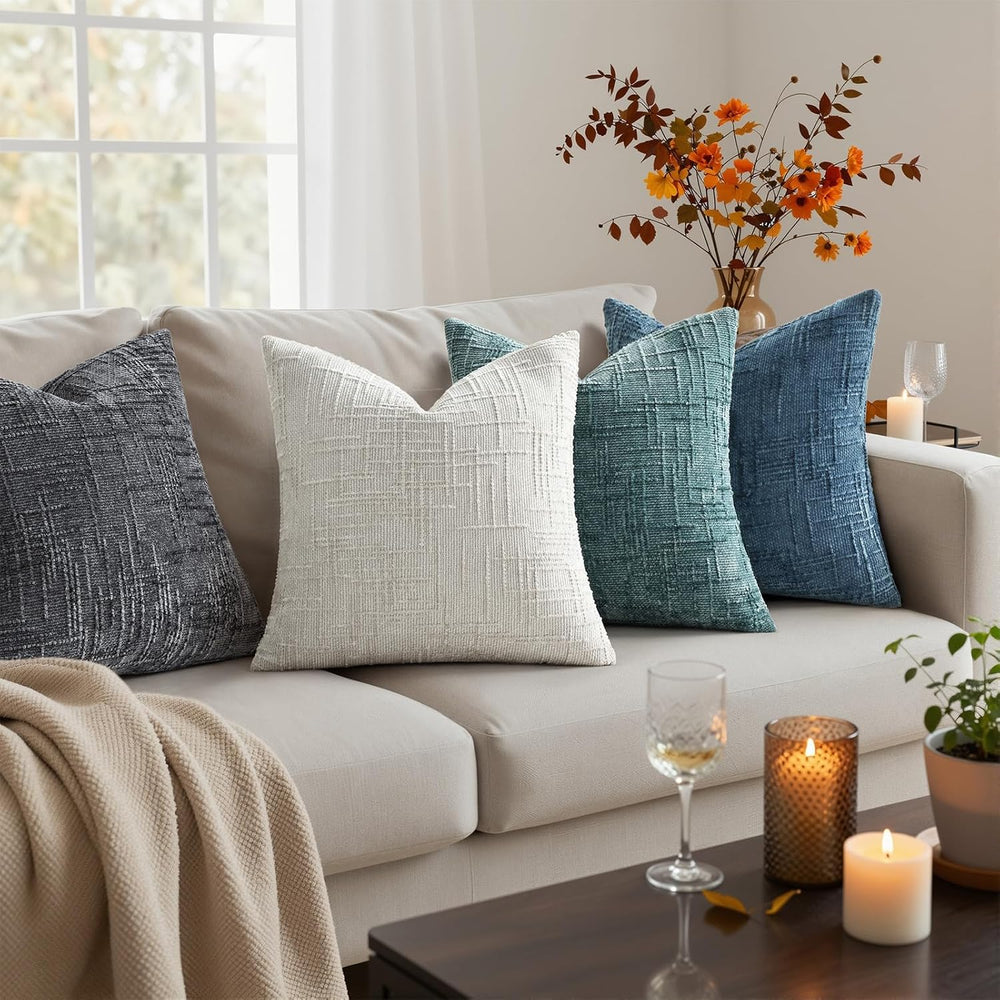 Pallene Dark Grey Textured Chenille Throw Pillow Covers 24x24 Set of 2