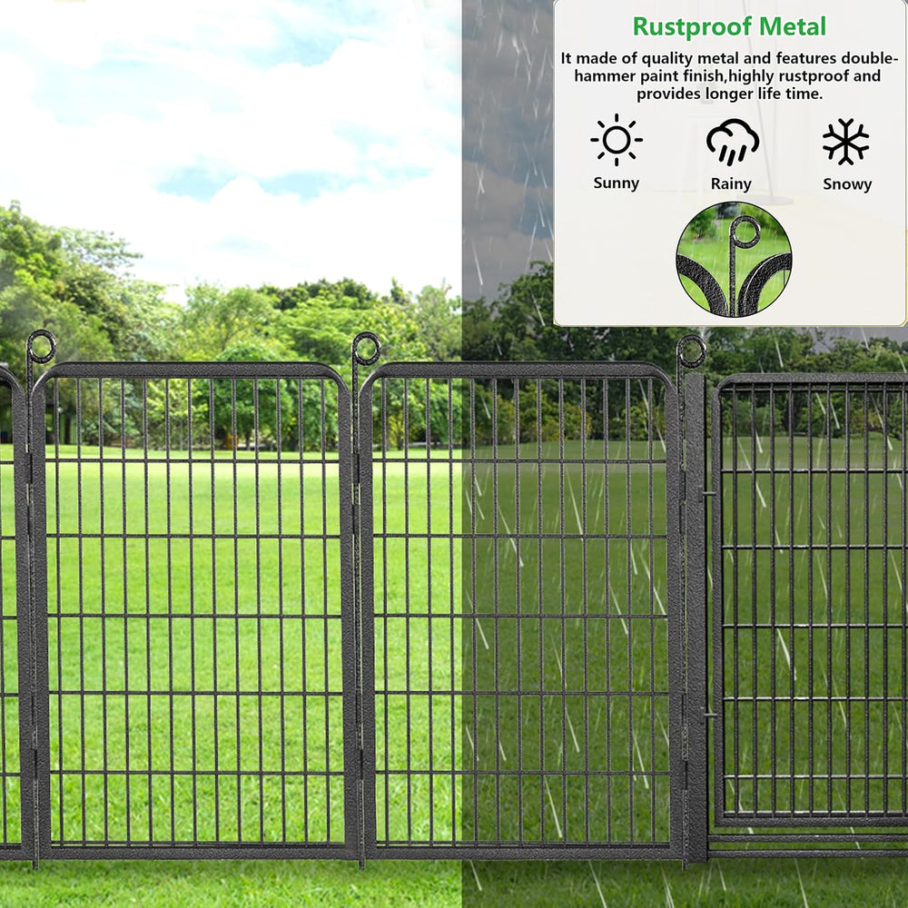 Decorative Garden Fence with Gate, 40 in(H) x 54 ft(L) Rustproof Metal Fence ...