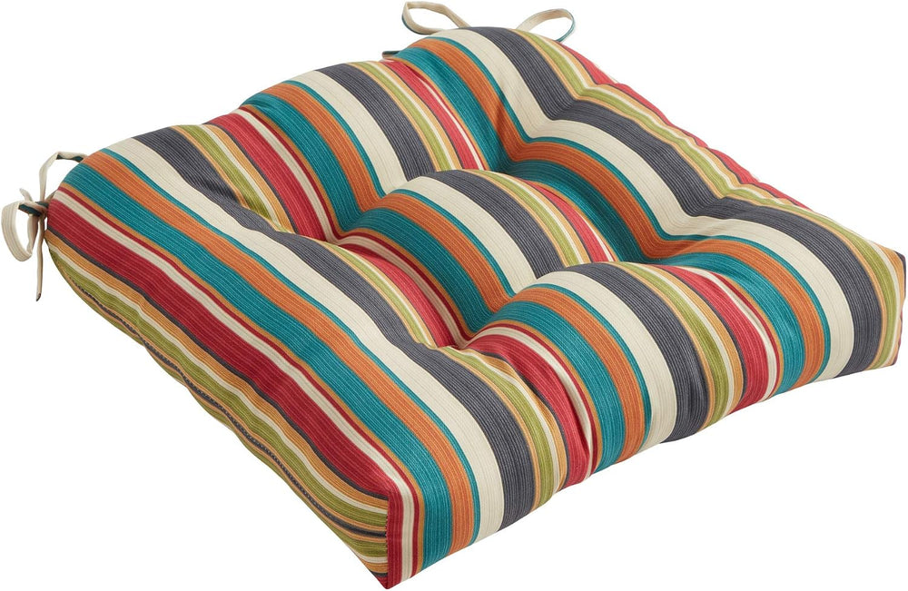 South Pine Porch Outdoor 20-inch Square Tufted Seat Cushion, Sunset Stripe