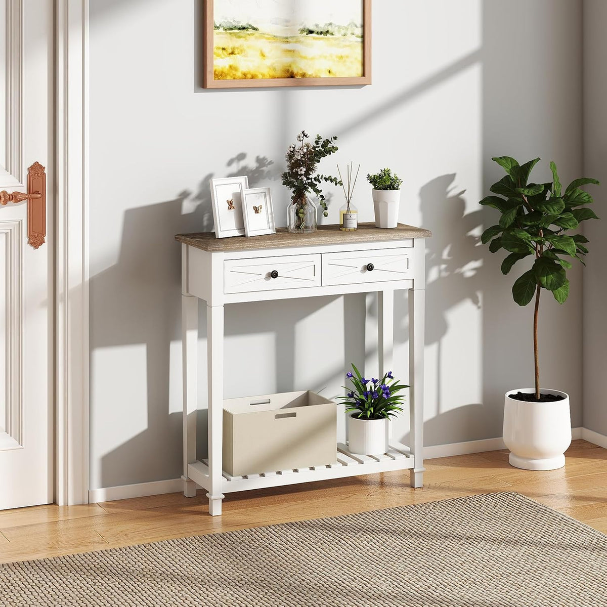 30 Inch Console Table with Drawer and Bottom Shelf for Entryway Black