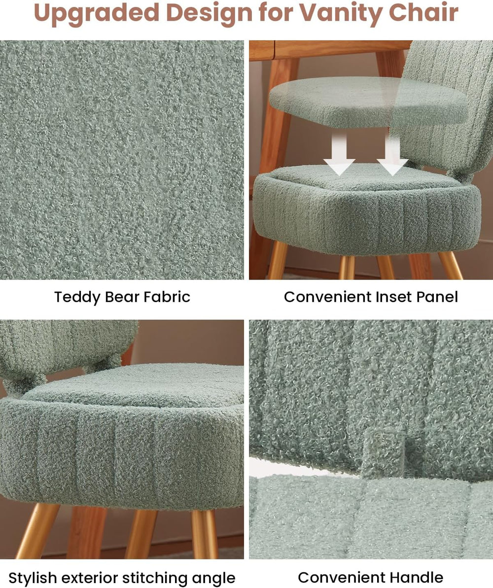 Vanity Chair with Storage Stool with Folding Back Makeup Chair