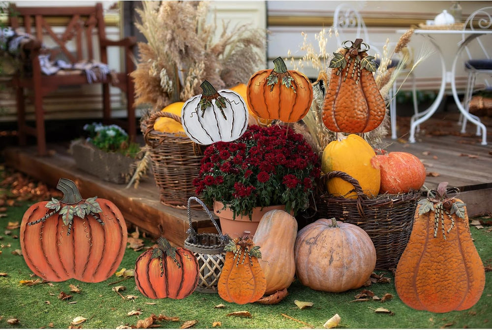 Metal Pumpkin Stakes Yard Signs Fall Decor Decorative Lawn Garden Stake