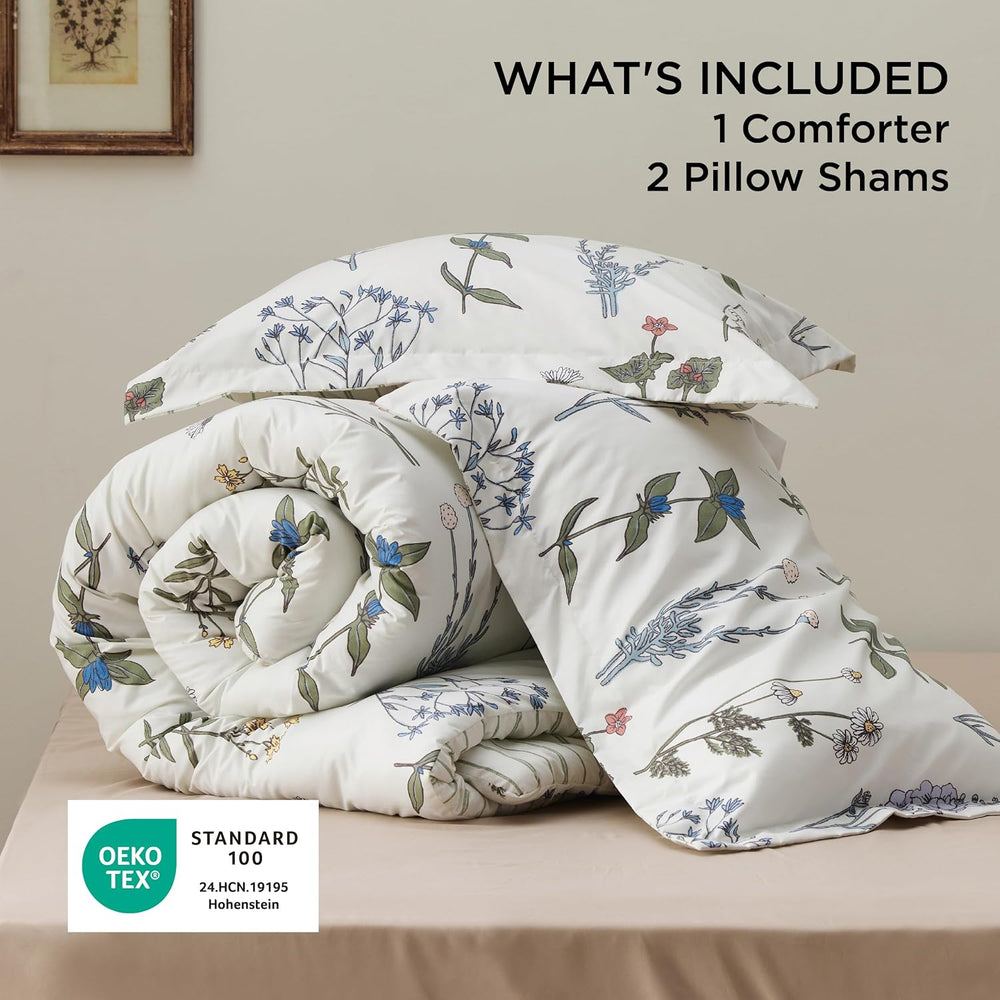 Bedsure Floral Queen Comforter Set, White Soft & Fluffy Fall Bedding 3 Pcs