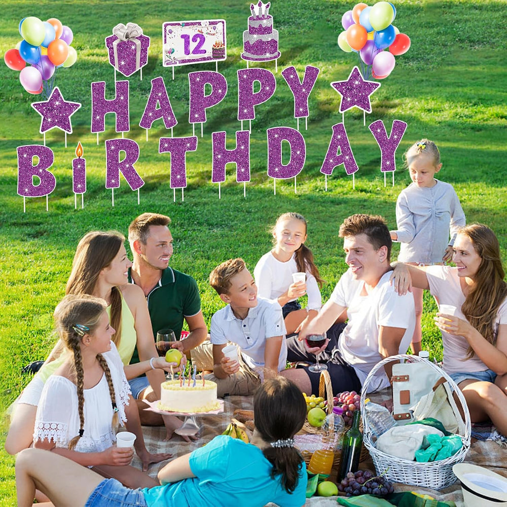 18Pcs Happy Birthday Yard Sign with Stakes,Led Light,16" Lawn Decor