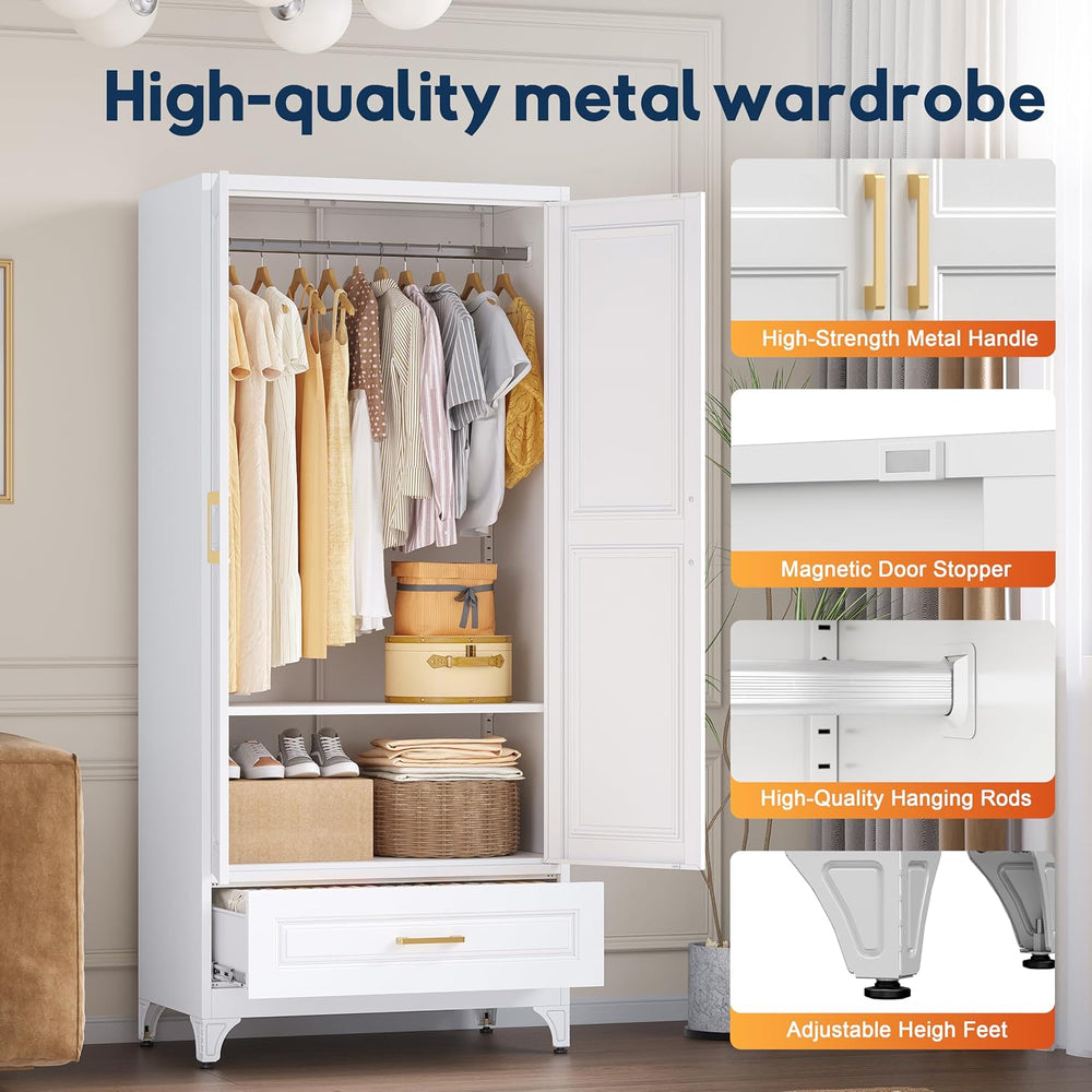 UNICOLY 71" Armoire Wardrobe with Drawer and Hanging Rod