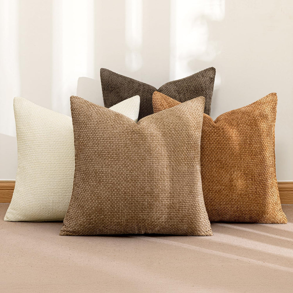 MIULEE Soft Decorative Chenille Fall Pillow Covers Brown 16x16 Pack of 4