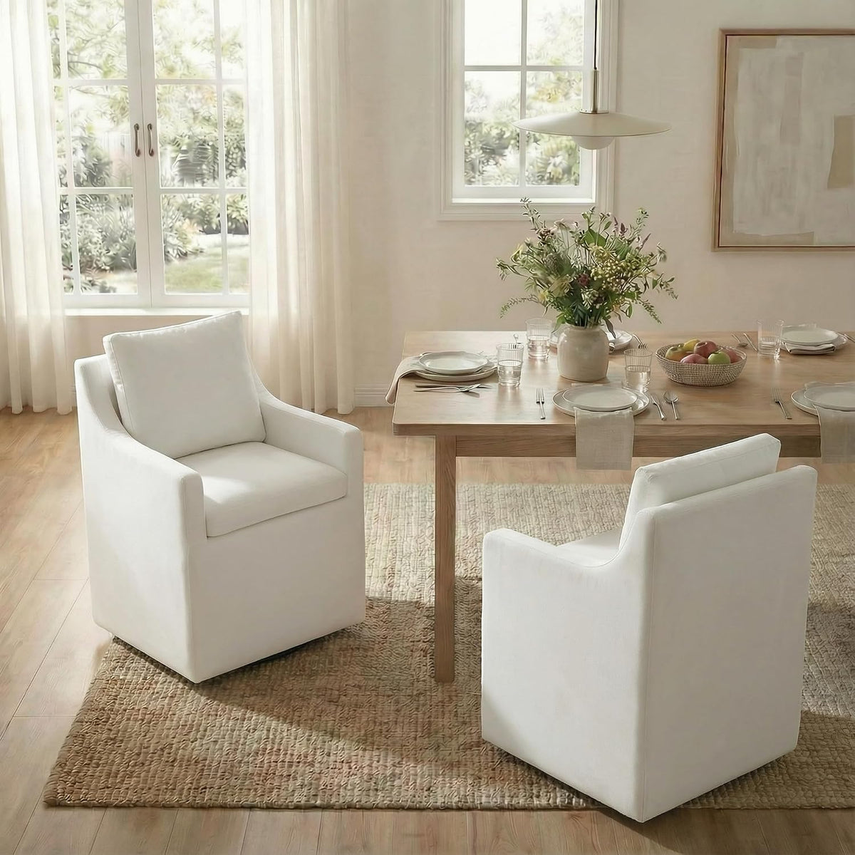 KISLOT Upholstered Dining Chairs Set of 2 with Washable Cover, White