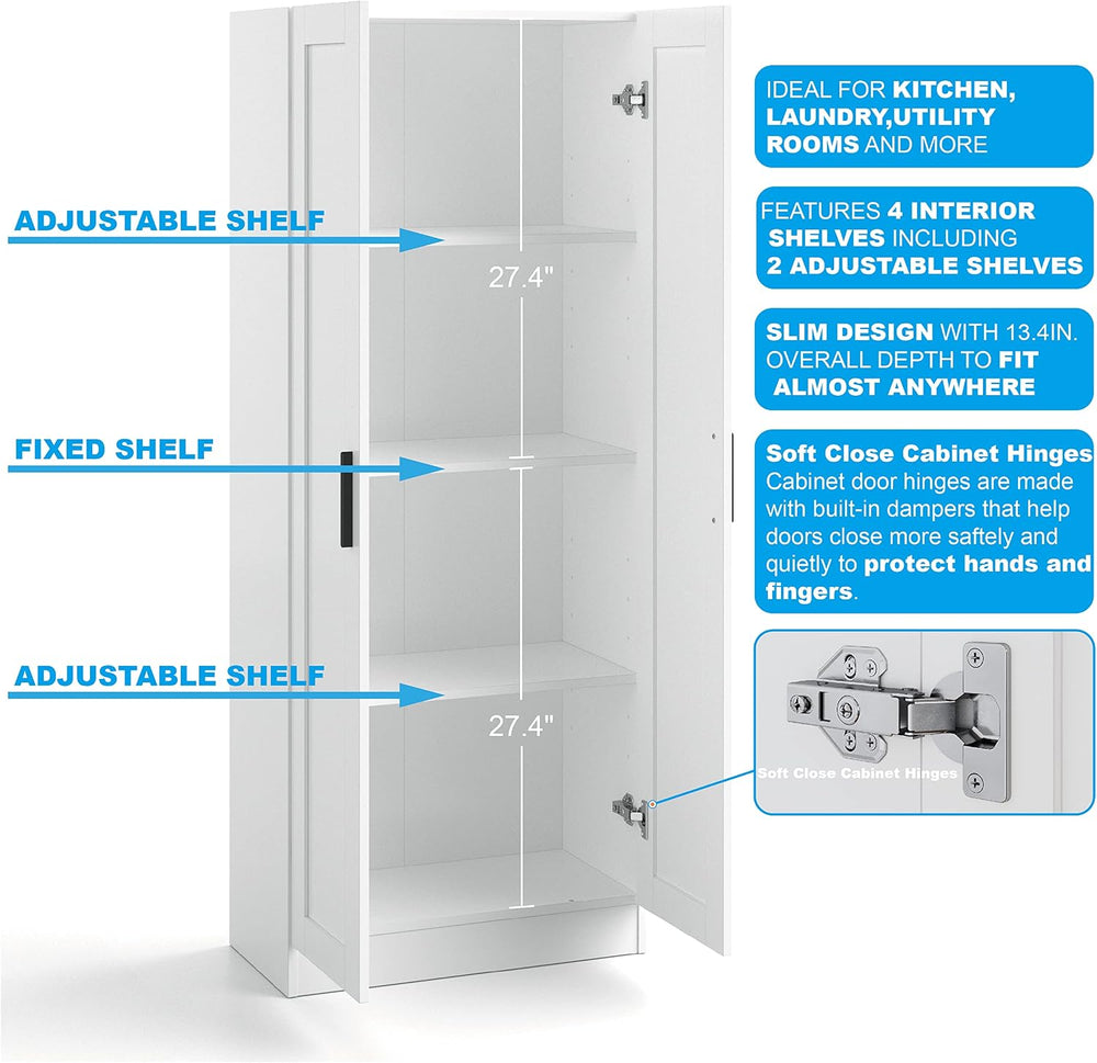 Panana Wooden Storage Cabinet, Narrow Pantry Cabinets Free Standing Tall Stor...