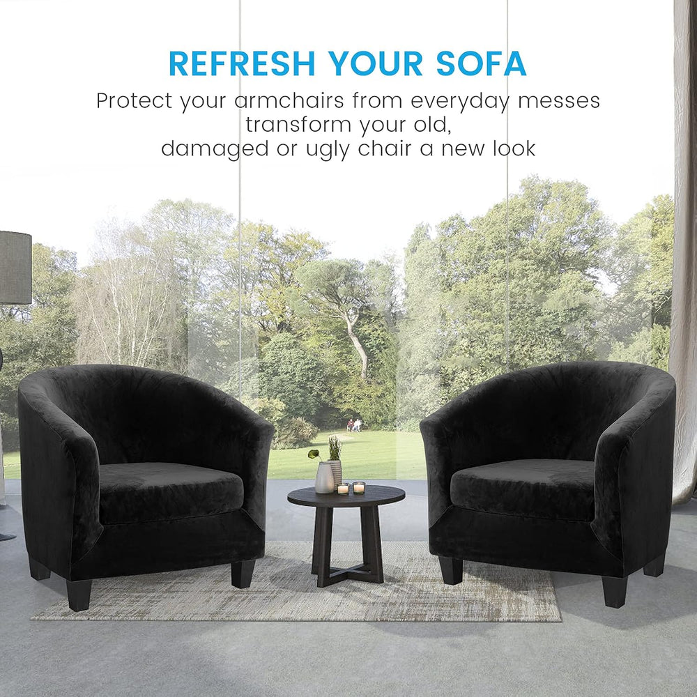 MIFXIN 2 Pieces Velvet Tub Chair Covers with Cushion Cover Stretch Soft Remov...