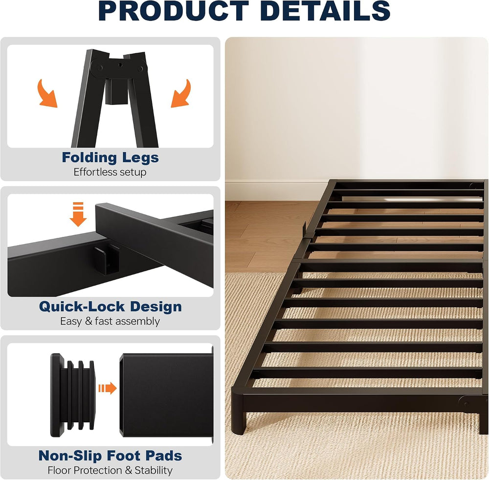 King Bed Frame, 4 Inch Low Profile Metal Platform Bed Frame with Round Legs