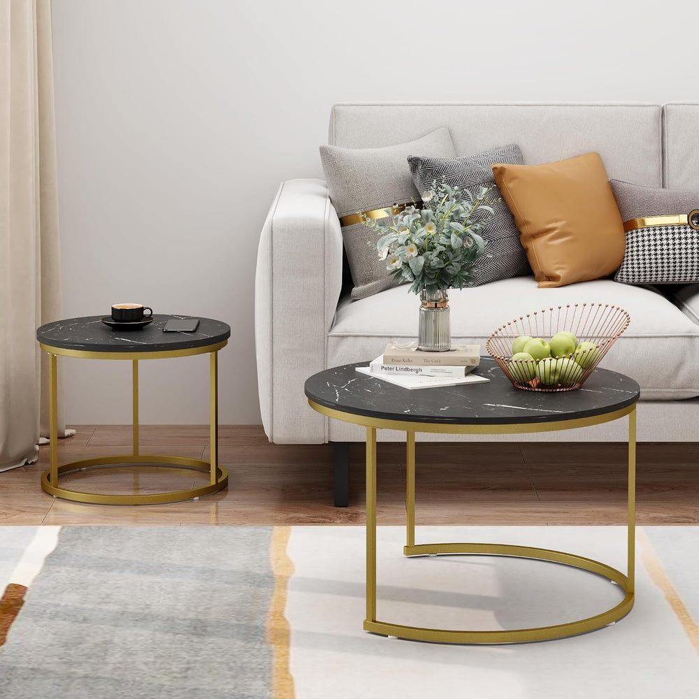 27.56 inch Small Round Nesting Coffee Table Set of 2 for Living Room, Wood Gr...